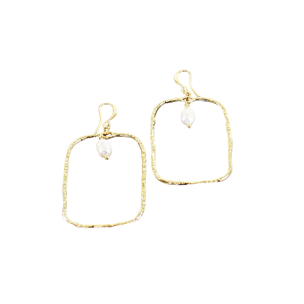 Suzie Blue Hammered Rectangular Earrings With Drop Pearl